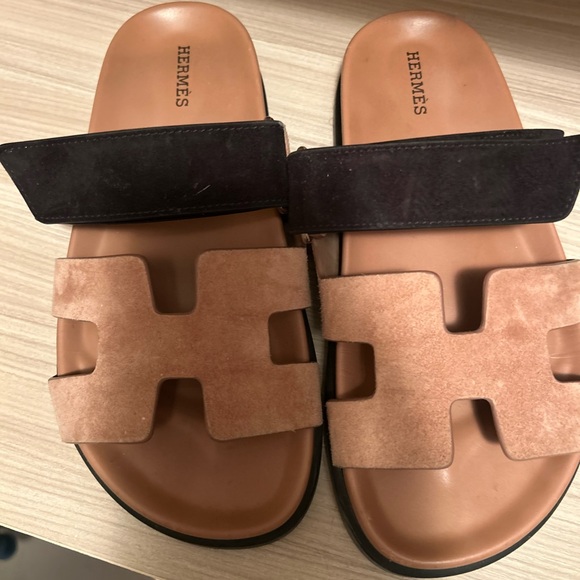 Hermès Brown and Black Slide Sandals - Picture 1 of 3